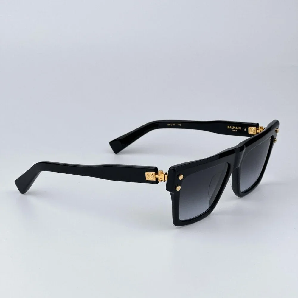 Balmain B-V BPS-121A-54 Men BRAND NEW Sunglasses Titanium Black Gold Grey